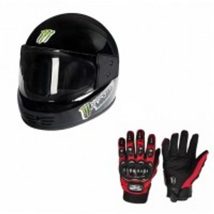 Speedwav M Energy Sporty Full Face Bike Riding Helmet- BLACK+Pro- Biker Riding Gloves- RED Front View